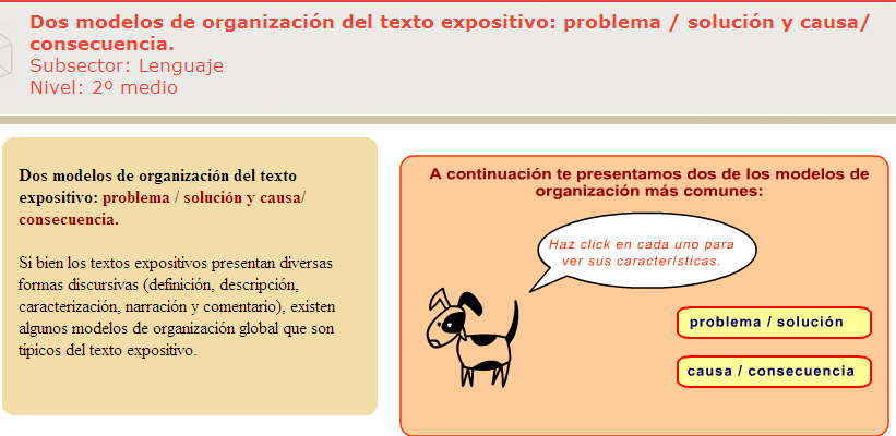 Dos modelos de organización del texto expositivo: problema / solución y causa/ consecuencia. | Recurso educativo 44073
