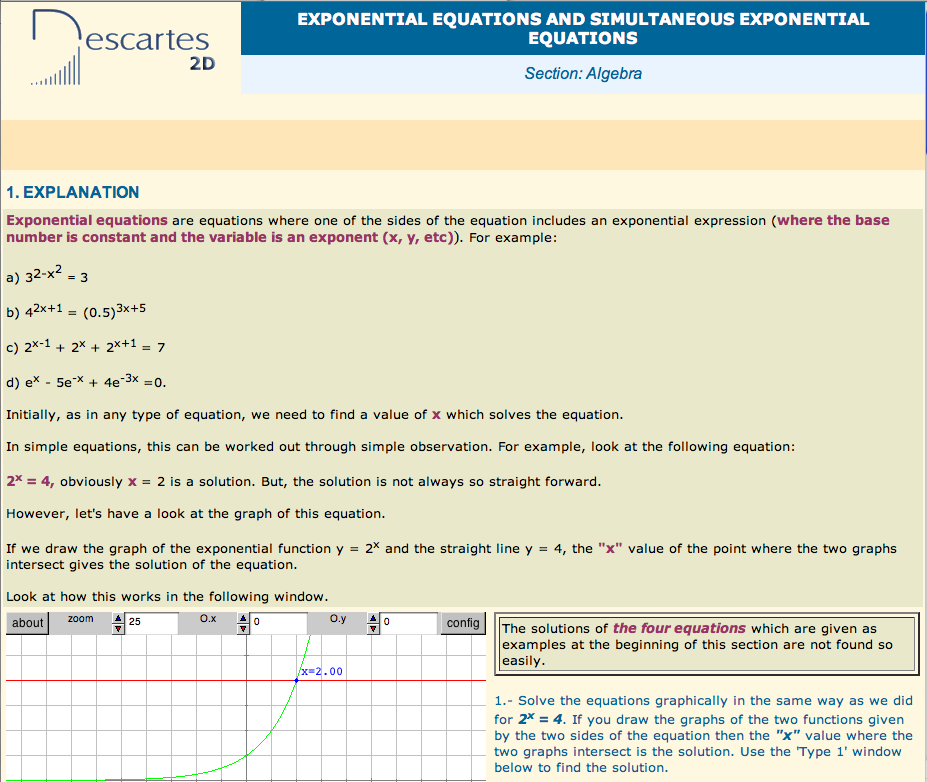 Exponential equations and simultaneous exponential equations: 1. Explanation 2. Type 1 3. Type II 4. Simultaneous eq. | Recurso educativo 90567