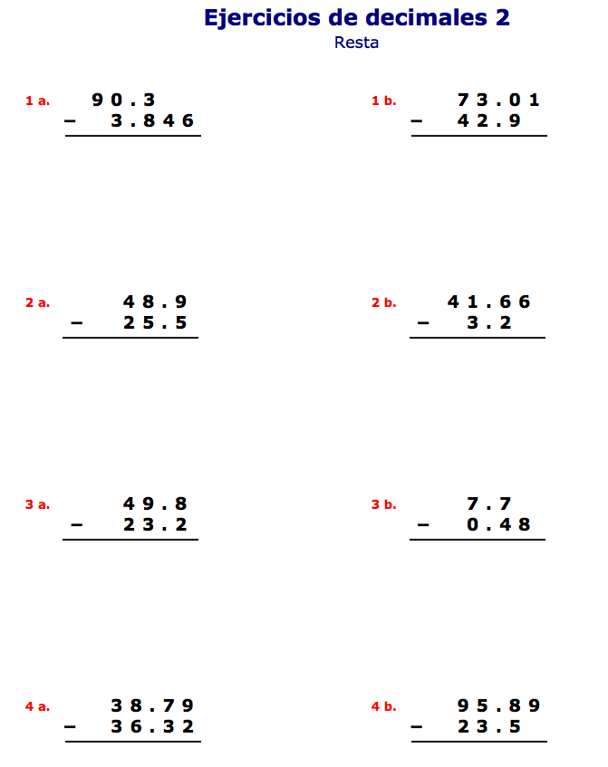 Ejercicios De Decimales Resta Recurso Educativo 104884 Tiching 4663