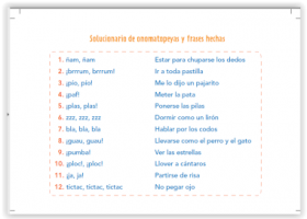 Solucionario de onomatopeyas y frases hechas | Recurso educativo 769808