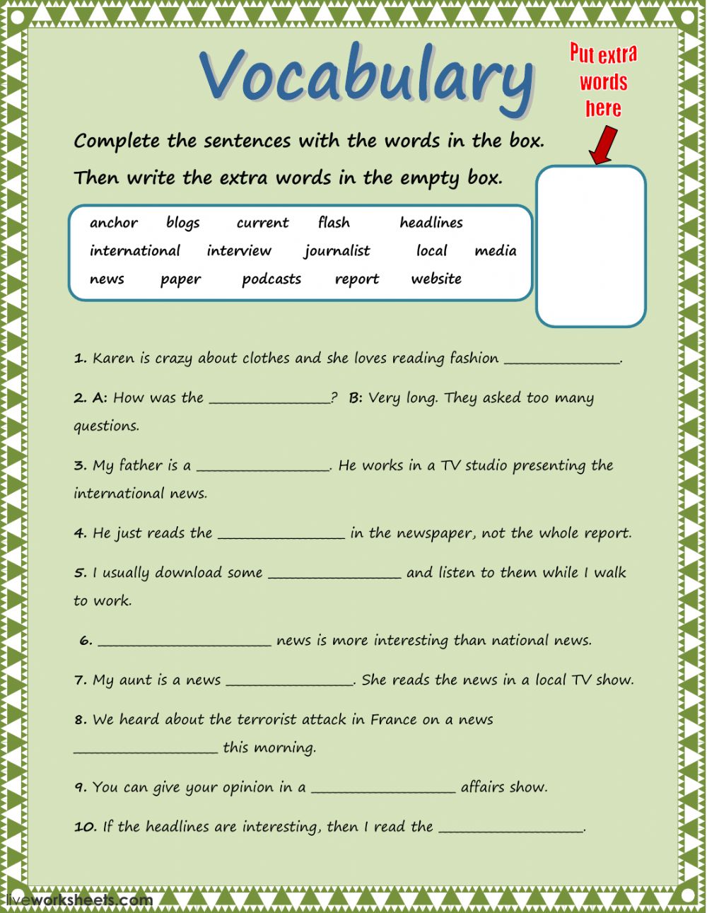 Grade 5 English Vocabulary Worksheets