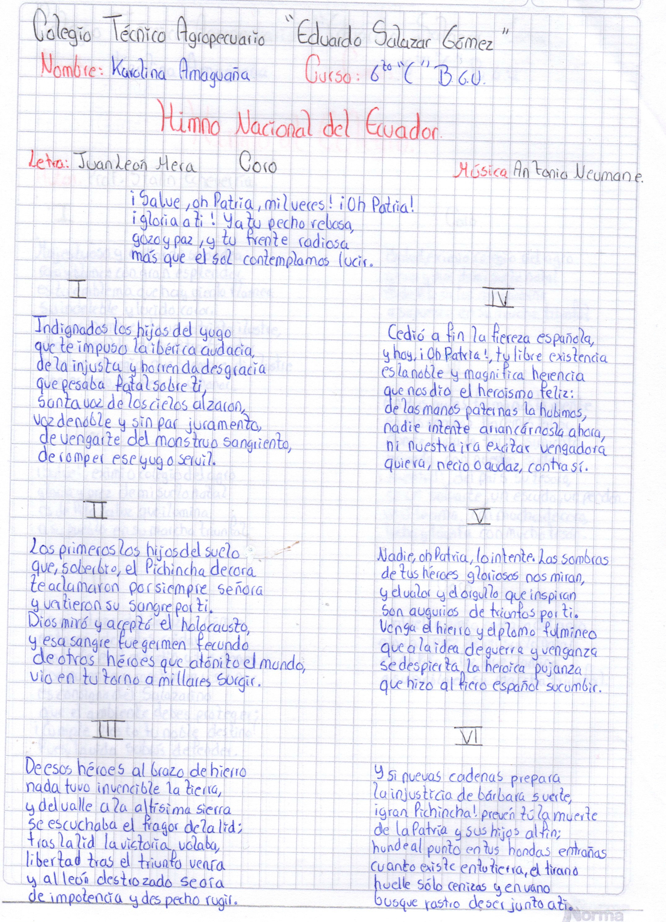Himno Nacional De La RepÚblica Del Ecuador Recurso Educativo 758059